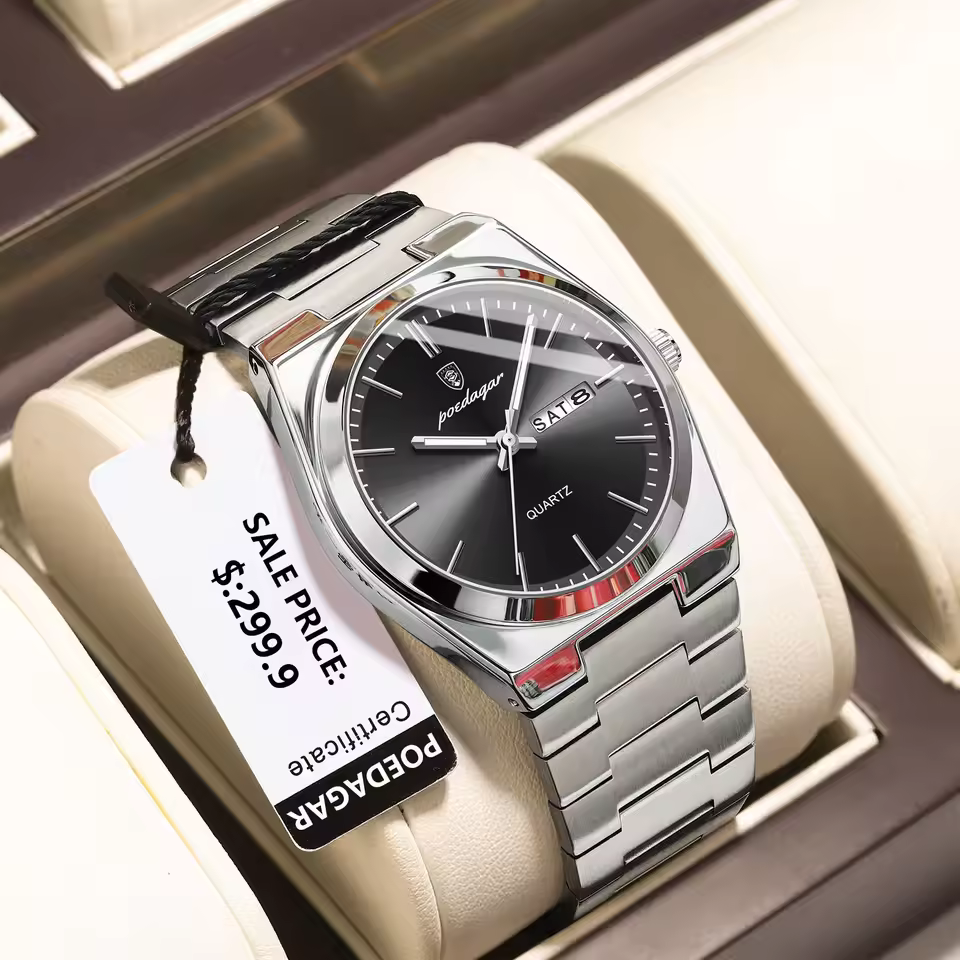 Poedagar Silver Black 930 model Luxury Watch For Men
