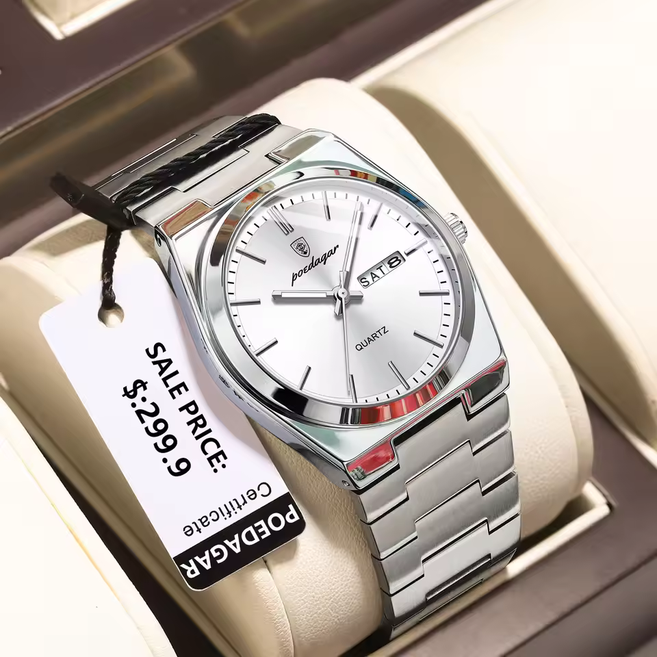 Poedagar Silver White 930 model Luxury Watch For Men