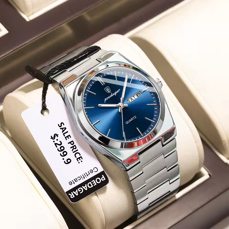 Poedagar Silver Blue 930 model Luxury Watch For Men
