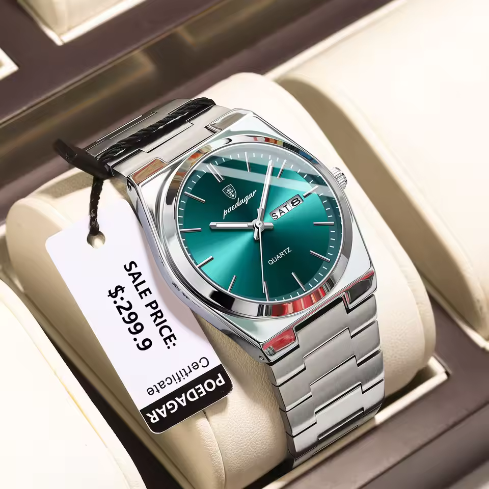 Poedagar Silver Green 930 model Luxury Watch For Men