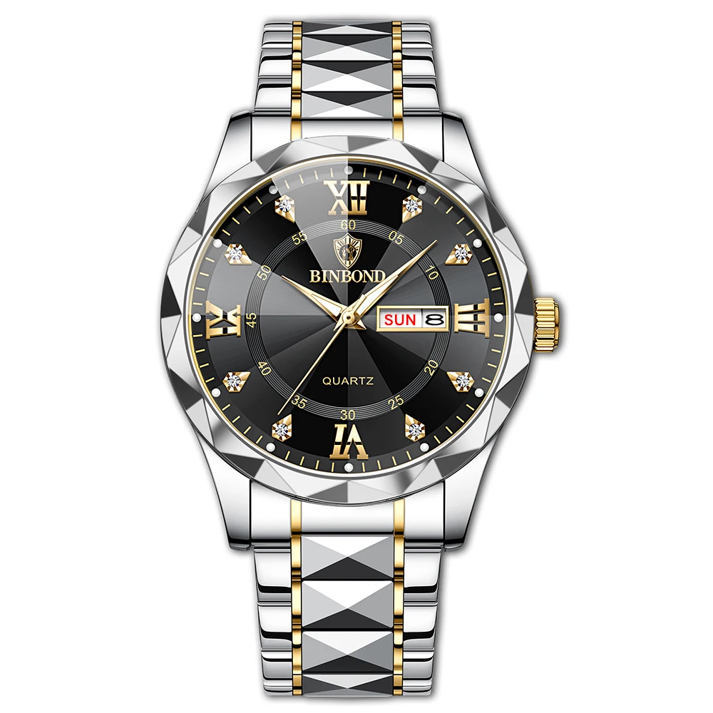 Binbond Black 2521 Quartz diamond cutting Dail wrist watch