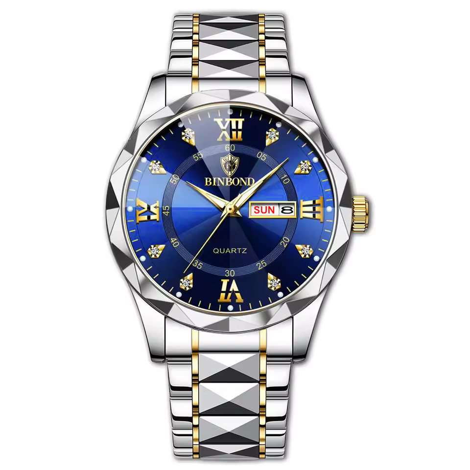 Binbond Blue 2521 Quartz diamond cutting Dail wrist watch