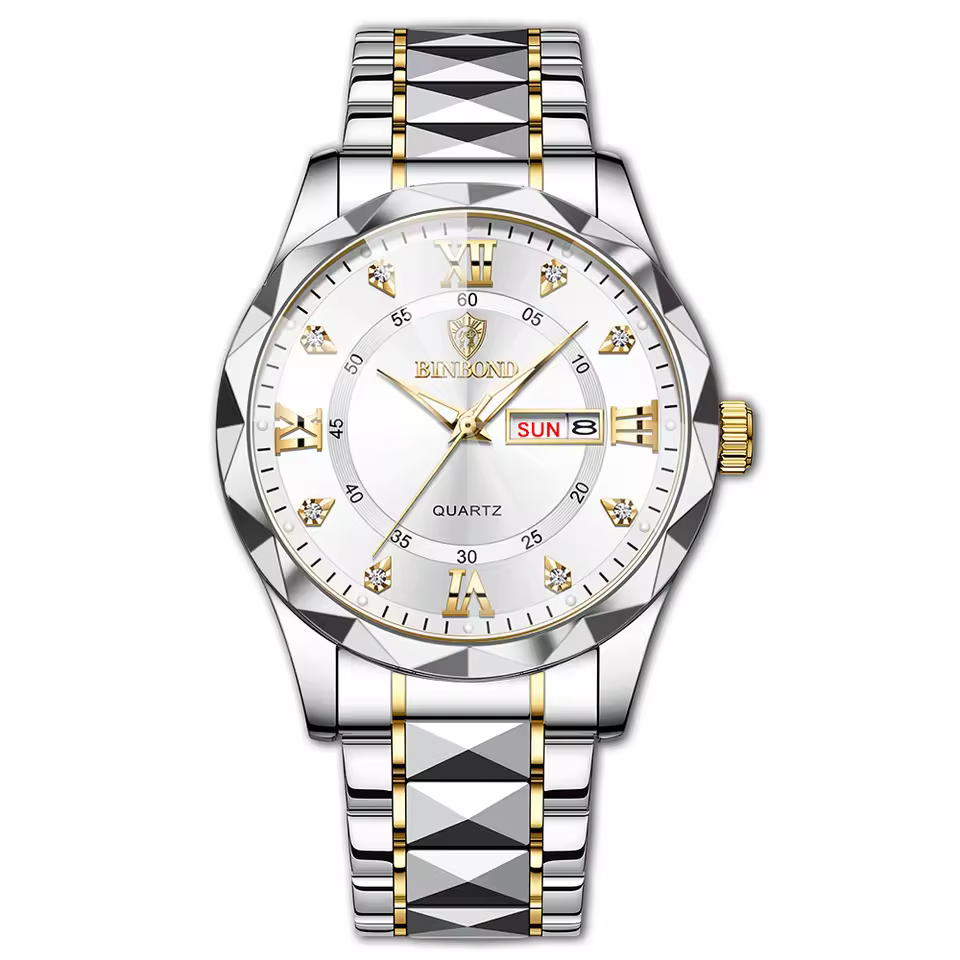 Binbond White 2521 Quartz diamond cutting Dail wrist watch